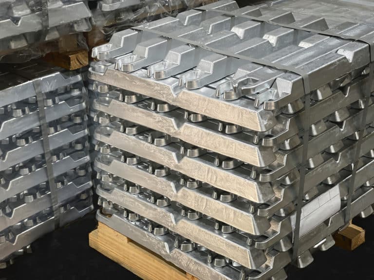 aluminum ingots stacked on a pallet